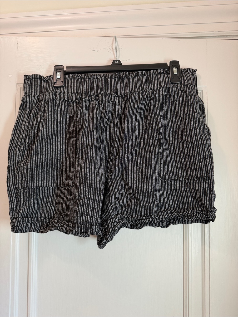 Time and Tru Black & White Striped High Waist Elastic Shorts